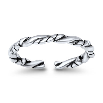 Rope Toe Ring Band Adjustable Finish Rhodium 925 Sterling Silver (2mm)